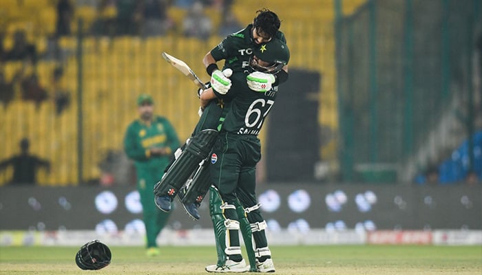 Pakistan defeats South Africa by six wickets thanks to Rizwan and Agha.