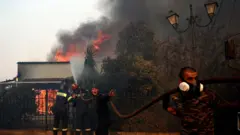 Greece battles wildfires, evacuating residents near Athens” Greece is battling five major wildfires across the country, with officials evacuating residents in a hard-hit region just 30km  north of capital city Athens.