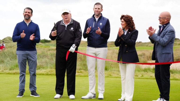 Donald Trump opens resort’s second golf course on final day in Scotland .