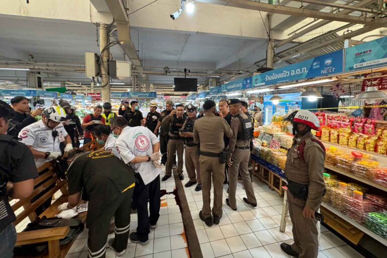 Six dead in shooting at Bangkok market. Police probing ‘possible link’ to current border clashes between Thailand and Cambodia.