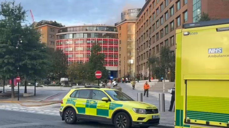 Old BBC building on fire.